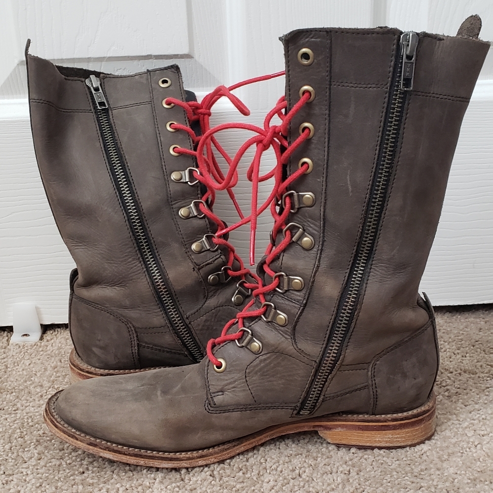 J Shoes Combat Boots with Red Laces